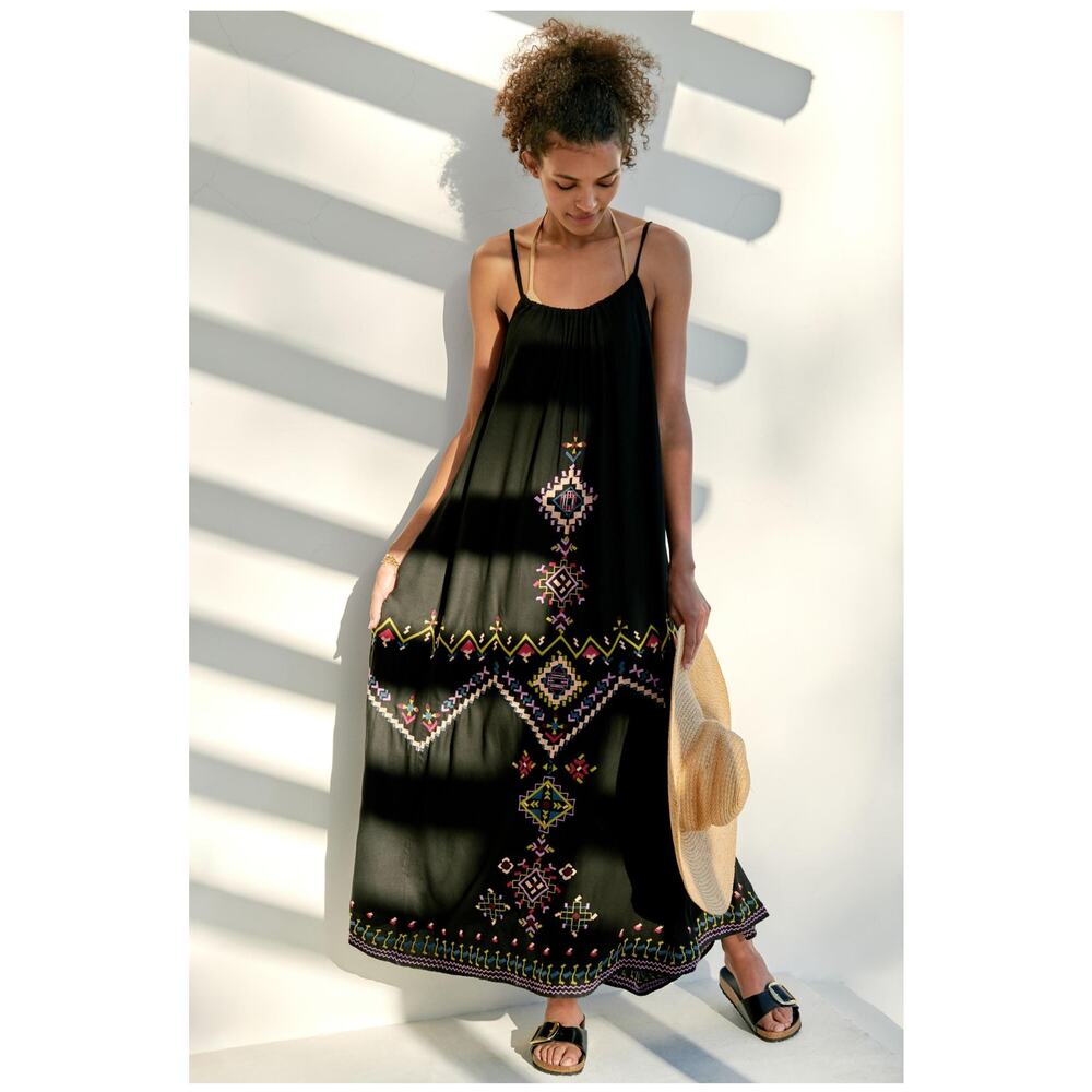 Anthropologie Black Embroidered Maxi Dress - Picture 2 of 7